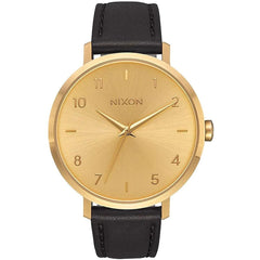 Nixon Women's Japanese Quartz Watch - Arrow Gold Dial Black Leather Strap | A1091510