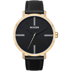 Nixon Women's Quartz Watch - Arrow Black Leather Strap Yellow Gold Case | A10912879