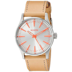 Nixon Women's Quartz Watch - Sentry 38 Silver Tone Dial Beige Strap | A3772089
