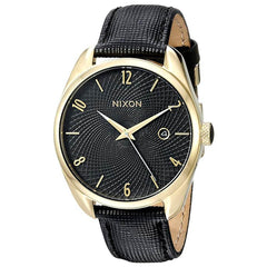 Nixon Women's Watch - Bullet Black Dial Yellow Gold Case Leather Strap | A473513