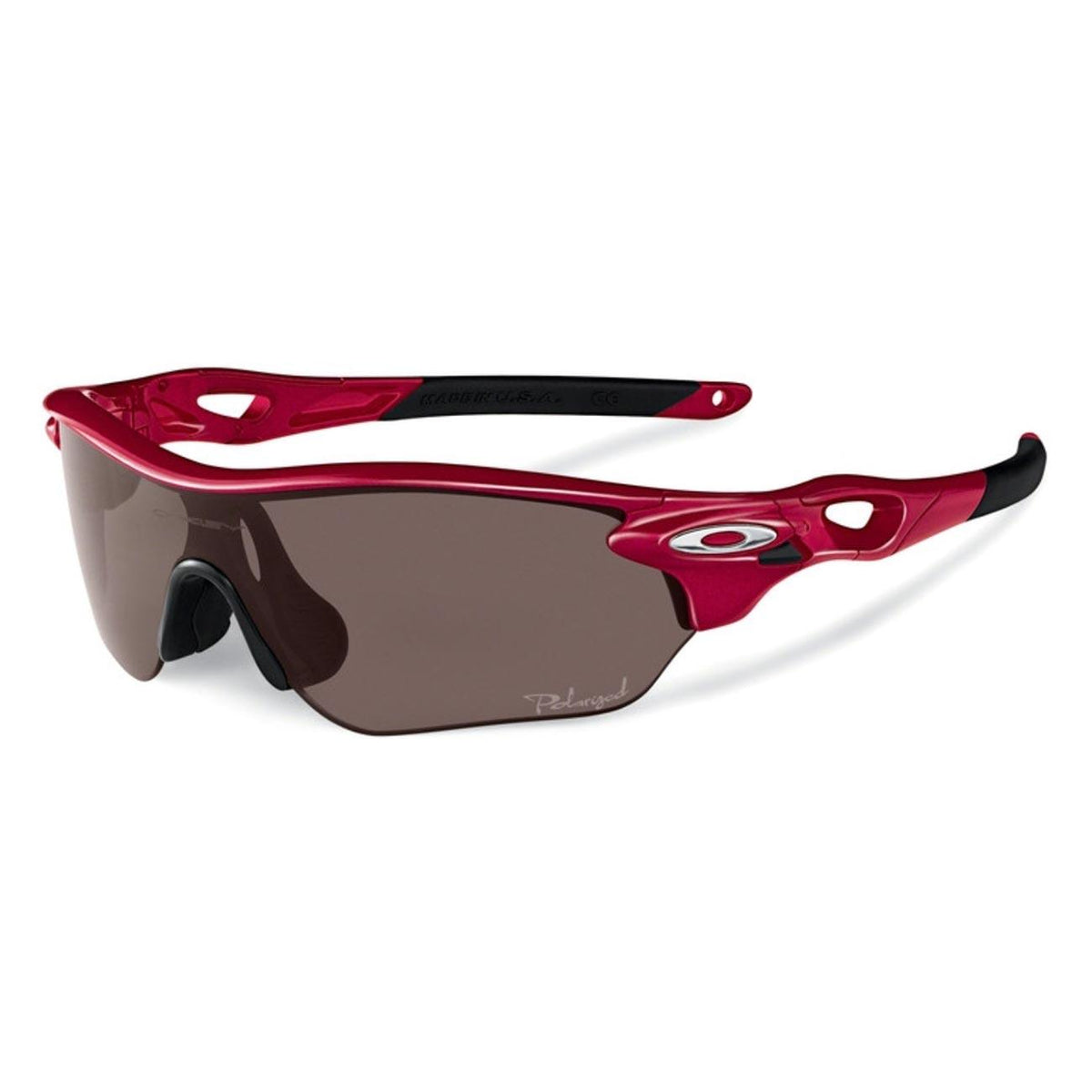 Oakley OO9183-03 Clear Grey Polarized Lens Radarlock Edge Goupie Red Plastic Frame Women's Sunglasses