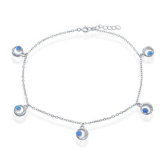 Women's Anklet - Sterling Silver Blue Opal Crescent Moon | R-9239
