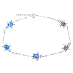 Women's Anklet - Sterling Silver Material Blue Inlay Opal Turtle | R-9233