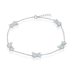 Women's Anklet - Sterling Silver White Opal Cat | R-9236