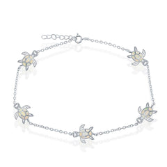 Women's Anklet - Sterling Silver White Opal Turtle | R-9234