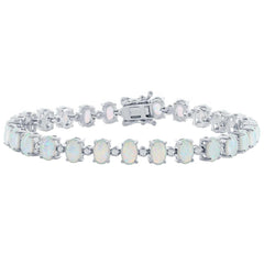 Opalata Women's Bracelet - Silver Alternating Oval White Opal and CZ Tennis | T-8089
