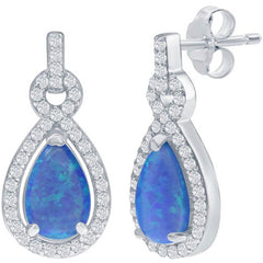 Opalata Women's Earrings - Blue Opal Pearshaped with White CZ Stone Border | D-7931