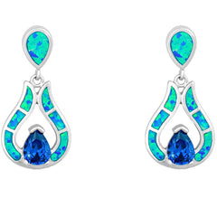 Women's Earrings - Sterling Silver Blue Opal Teardrop with Center CZ | D-5192