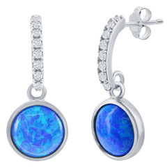 Opalata Women's Earrings - Sterling Silver Round Blue Opal with CZ | D-7936