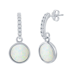 Opalata Women's Earrings - Sterling Silver Round White Opal with CZ Stone | D-8173