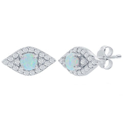 Women's Earrings - Sterling Silver White Opal and CZ Evil Eye Stud | D-8347
