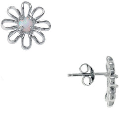 Women's Earrings - Sterling Silver White Opal Daisy Flower Shaped | D-2176