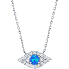 Women's Necklace - Sterling Silver Blue Opal and CZ Evil Eye | M-6882