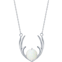 Women's Necklace - Sterling Silver White Opal Antlers | M-6900