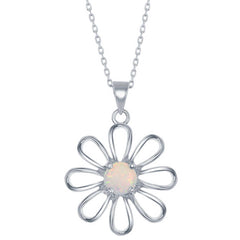 Women's Pendant - Sterling Silver White Opal Flower | K-3310