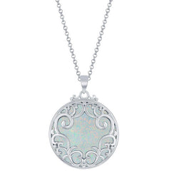 Women's Pendant with Chain - Round Filigree Design Round White Opal | K-8726