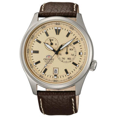 Orient ET0N003Y Men's Defender Automatic Cream Dial Brown Leather Strap Watch