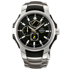 Orient EZ05001B Men's Championship Power Reserve Automatic Black Dial Steel Bracelet Chronograph Watch