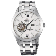 Orient FDB05001W Men's Golden Eye Semi-Skeleton White Dial Steel Bracelet Automatic Watch