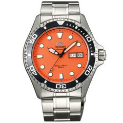 Orient Men's Automatic Watch - Ray Raven II Orange Dial Silver Bracelet | AA02006M
