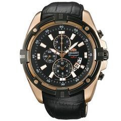 Orient Men's Chronograph Watch - Sporty Black Dial Leather Strap | FTT0Y004B