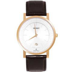 Orient Men's Quartz Watch - Classic White Dial Brown Leather Strap Date | FGW01008W0