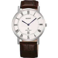 Orient Men's Quartz Watch - Classic White Dial Brown Leather Strap Date | FGW0100HW0