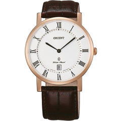 Orient Men's Quartz Watch - Classic White Dial Date Display Brown Strap | FGW0100EW0