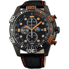 Orient Men's Quartz Watch - Sport Chrono Black Dial Leather Strap Date | FTT16003B0