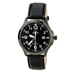 Orient UNE4002B Men's SP Black Dial Black Ion Plated Steel Leather Strap Watch