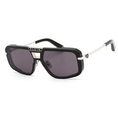 Philipp Plein Unisex Sunglasses - Shiny Black and Silver Pilot Frame | SPP008M 0700