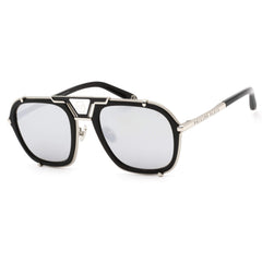 Philipp Plein Unisex Sunglasses - Shiny Palladium/Black Aviator Frame | SPP010M 589X