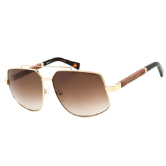 Porta Romana Unisex Sunglasses - Gradient Brown Lens Square Frame | 1966 Gold Wood