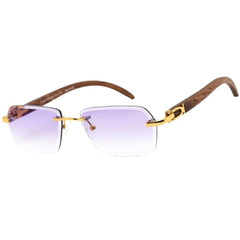 Porta Romana Unisex Sunglasses - Purple Lens Brown Wood and Gold Frame | 1955 100