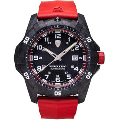 Protek Unisex Quartz Watch - Dive Series Rotating Bezel Red Rubber Strap | 1002R