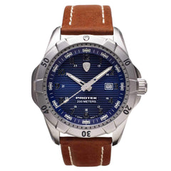 Protek Unisex Watch - Dive Series Rotating Bezel Genuine Brown Leather Strap | 2003