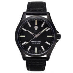 Protek Unisex Watch - Field Series Japanese Quartz Genuine Black Leather Strap | 3002