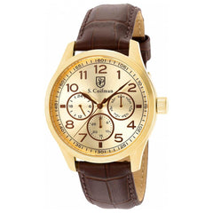 S. Coifman Men's Quartz Watch - Day-Date Champagne Dial Brown Leather Strap | SC0505