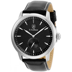 S. Coifman Men's Watch - Quartz Black Dial Silver Tone Case Leather Strap | SC0457