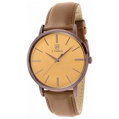S. Coifman Men's Watch - Quartz Brown Case Gold Tone Dial Leather Strap | SC0484