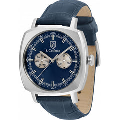 S. Coifman Men's Watch - Quartz Date Dark Blue and Beige Dial Leather Strap | SC0523
