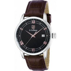 S. Coifman Men's Watch - Quartz Date Display Black Dial Brown Leather Strap | SC0537