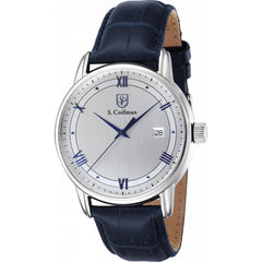 S. Coifman Men's Watch - Quartz Date Display Silver Dial Blue Leather Strap | SC0538