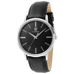 S. Coifman Men's Watch - Quartz Silver Tone Case Black Leather Strap | SC0481