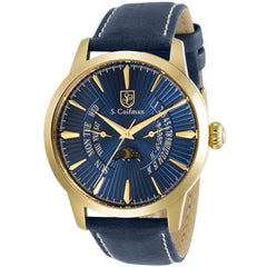 S. Coifman Men's Watch - Quartz Yellow Gold Case Blue Dial Leather Strap | SC0478