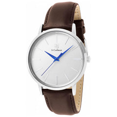 S. Coifman Men's Watch - Silver Tone Case White Dial Brown Leather Strap | SC0482