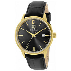 S. Coifman Men's Watch - Yellow Gold Case Quartz Black Dial Leather Strap | SC0520