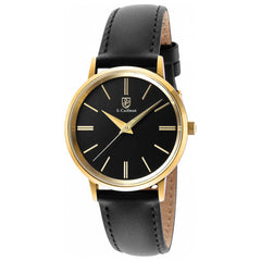 S. Coifman Women's Quartz Watch - Yellow Gold Case Black Dial Leather Strap | SC0486