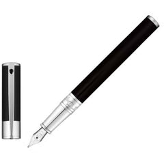 S.T. Dupont Fountain Pen - D-Initial Black Lacquer Cylindrical, Medium | DP260203