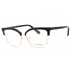 Salvatore Ferragamo Women's Eyeglasses - Black/Gold Metal Rectangular | SF2210 017